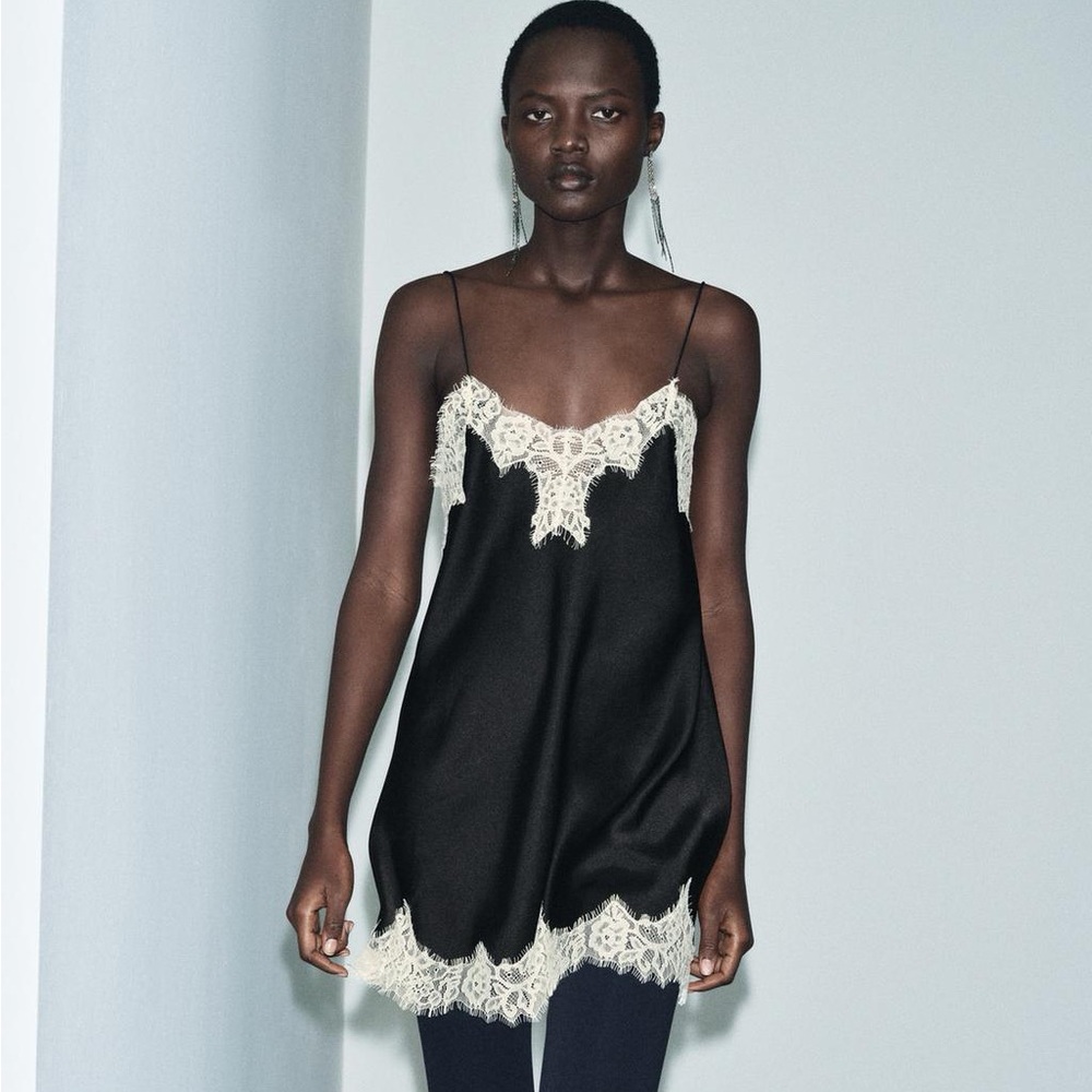 ZARA ZW Collection Contrast Lace Satin Top